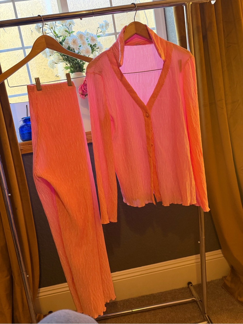 Trendy boutique Pink Orange Pleated Swim Coverup Set